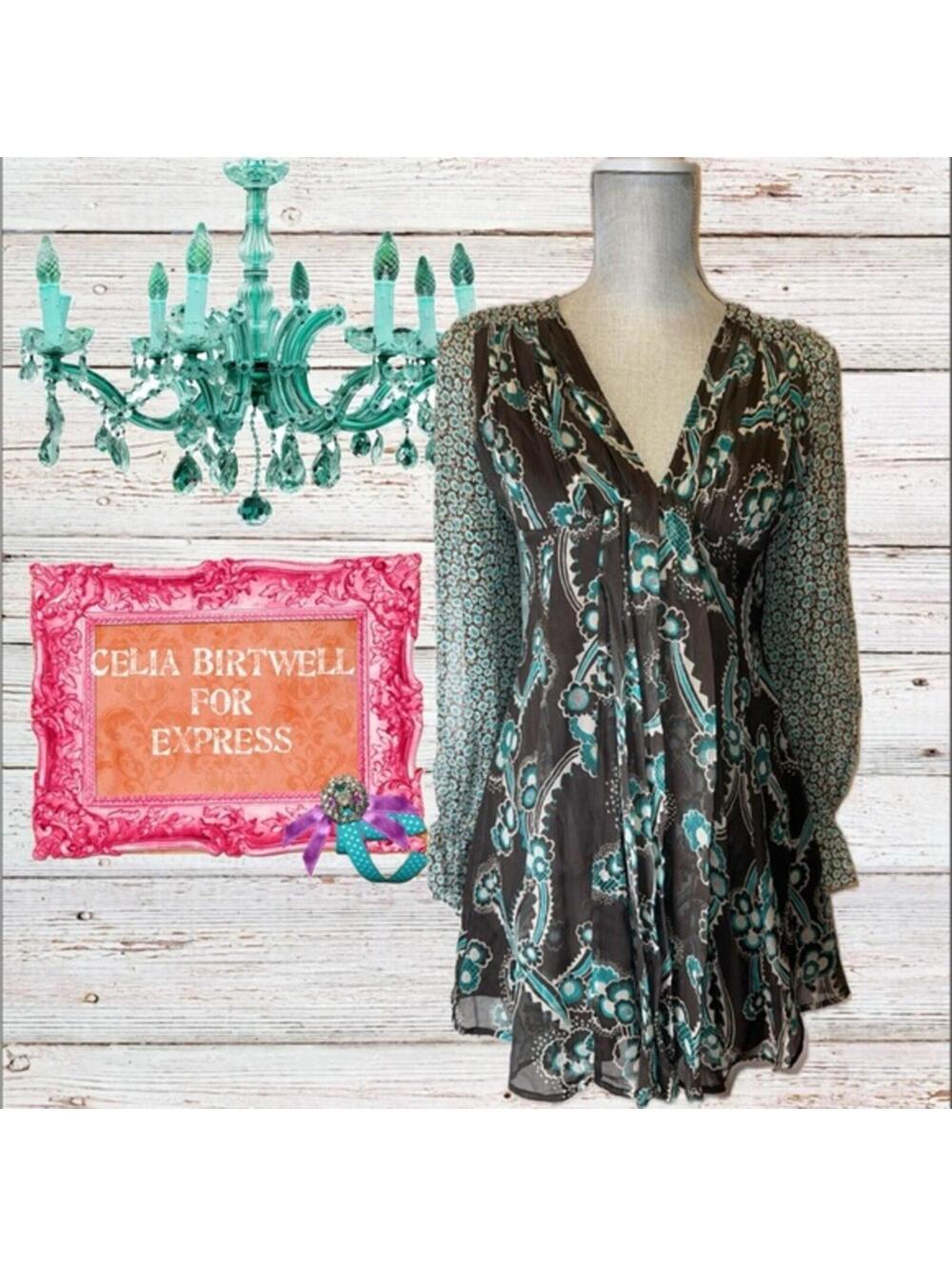 Express Celia Birtwell Woman's Floral Flowy Silk Dress Size 0 NWOT